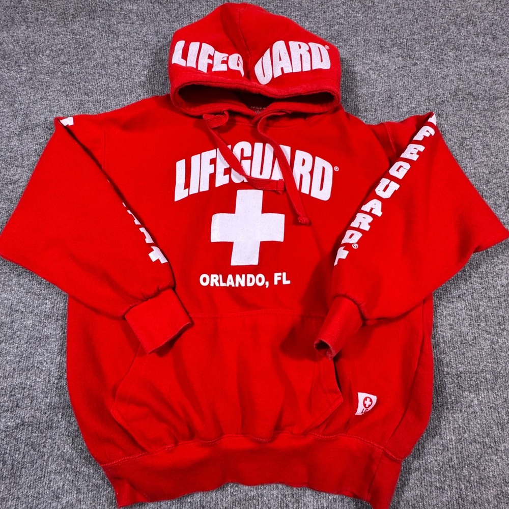 Lifeguard Orlando FL Hoodie Red Graphic Sweatshirt Mens Medium